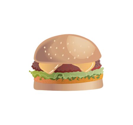 Burger with a beef patty and a chicken white backgroundのイラスト素材