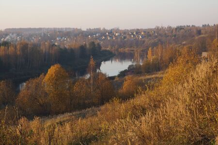 Autumn landscape on the banks of the Volga riverの写真素材