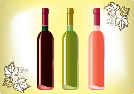 Red, white, rose wine bottlesのイラスト素材