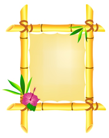 Bamboo frame with hibiscus flower and leaves isolated on whiteのイラスト素材
