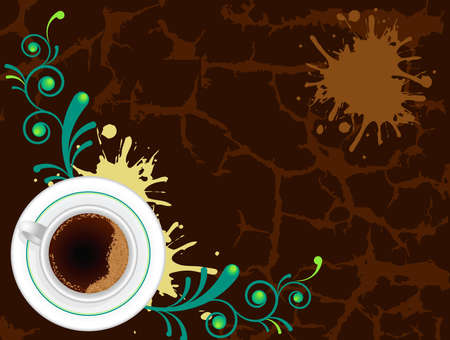 Coffee cup on abstract floral and grunge backgroundのイラスト素材