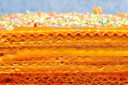 Waffles cake with caramelの写真素材