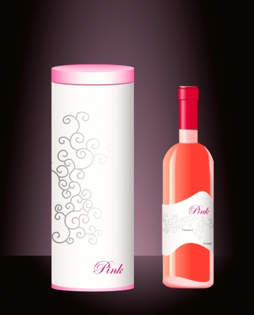 Rose wine with sample labels with gift box on the dark backgroundのイラスト素材