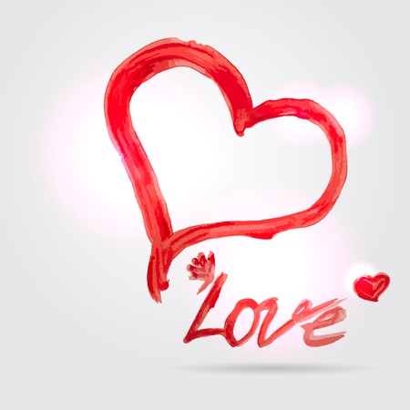 happy valentines day watercolor heart and hand drawn letters  backgroundのイラスト素材