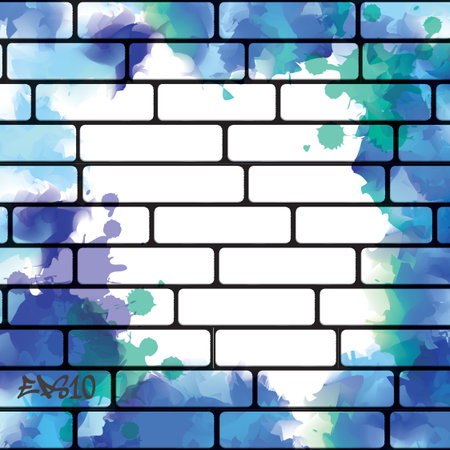 Graffiti wall background with blue watercolor splashes, urban artのイラスト素材