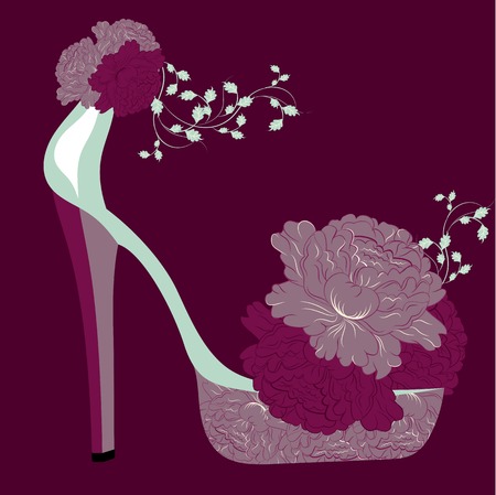 high heels shoes and flowers retro style vintage post cardのイラスト素材