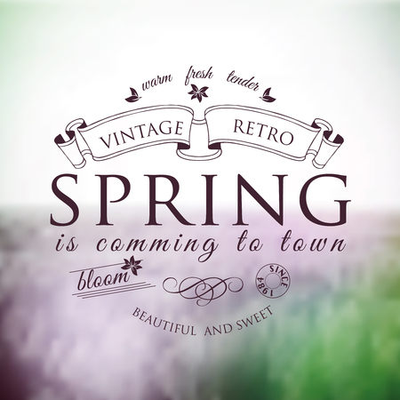 Spring Typographic  Vintage on violet blurred backgroundのイラスト素材