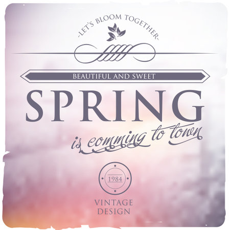 Spring Typographic  Vintage on violet blurred backgroundのイラスト素材