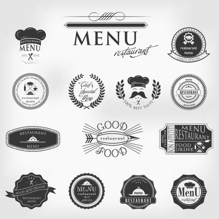 Vintage typographic labels tags badges and emblems Restaurant set.のイラスト素材