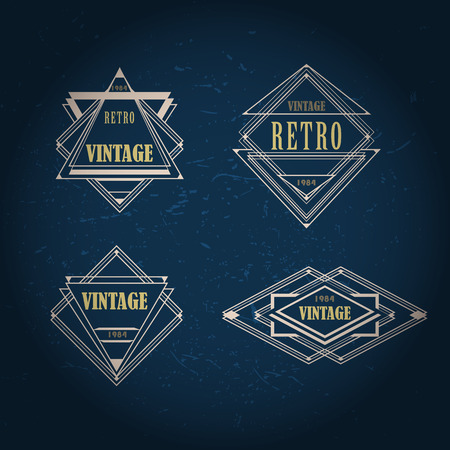 art deco geometric vintage label lineart logoのイラスト素材