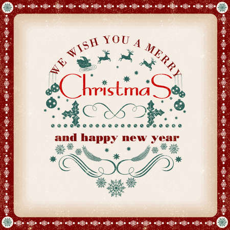 Christmas vintage greeting card with holidays lettering typography  old style posterのイラスト素材