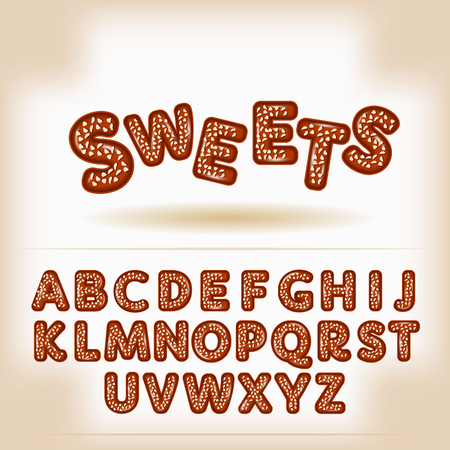 Comic cartoon chocolate nuts style alphabet 3d lettersのイラスト素材