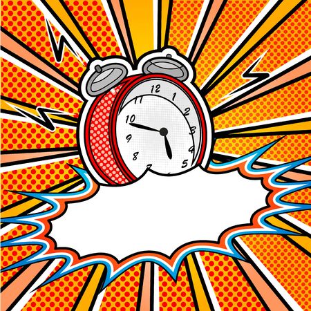 bright pop art explosion over dotted background with cartoon clocksのイラスト素材