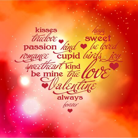 Valentine day typography design words in heart shape Love kissesのイラスト素材