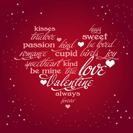 Valentine day typography design words in heart shape Love kissesのイラスト素材