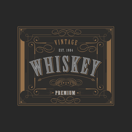 Vintage ornament western design template for whiskey label with flourishes frame and calligraphic borderのイラスト素材