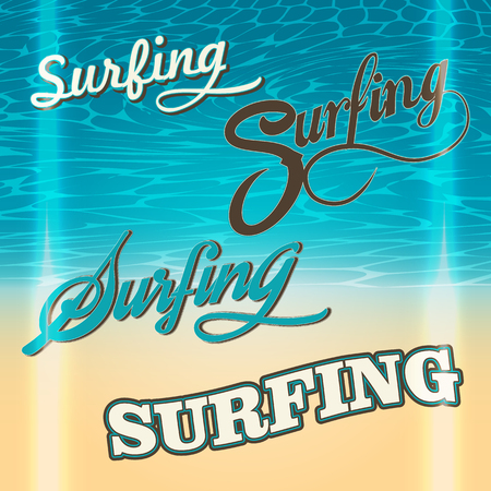 Set of summer surf typography elements  on sea backgroundsのイラスト素材