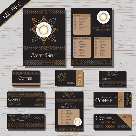 Restaurant cafe menu template set, gift certificate, business card, discount cardのイラスト素材