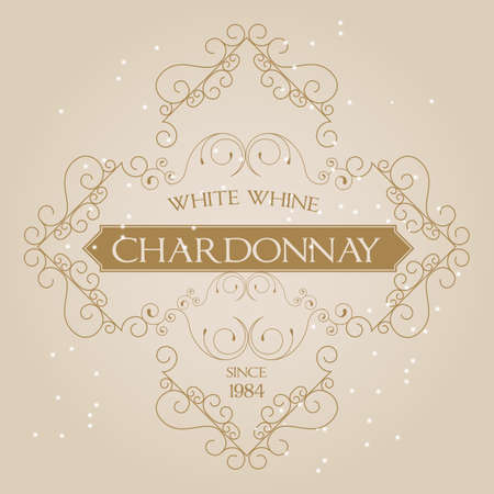 Vintage Ornament White Wine Label template Template Retro Luxury Flourishes frameのイラスト素材