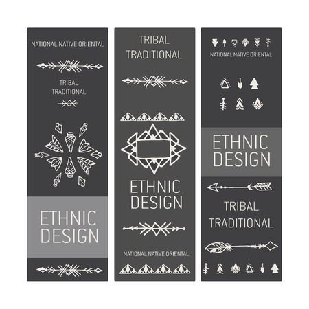 Collection of  tribal boho folk vinatge tickets  hand made patternsのイラスト素材