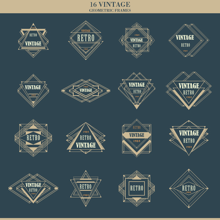 Set of line art deco retro geometric logotypes frames  bordersのイラスト素材