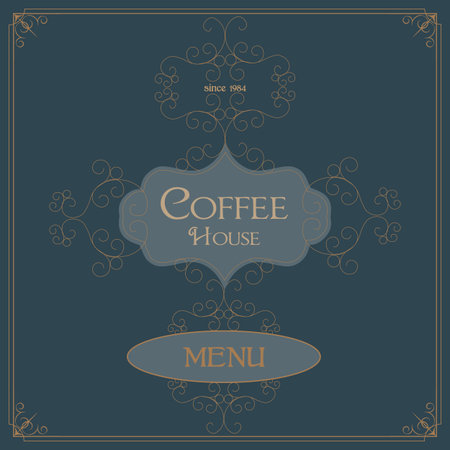 Coffee Retro Design wit florish border and vintage frameのイラスト素材