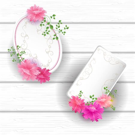 Flowers Postcard with vintage tag and florish border frameのイラスト素材