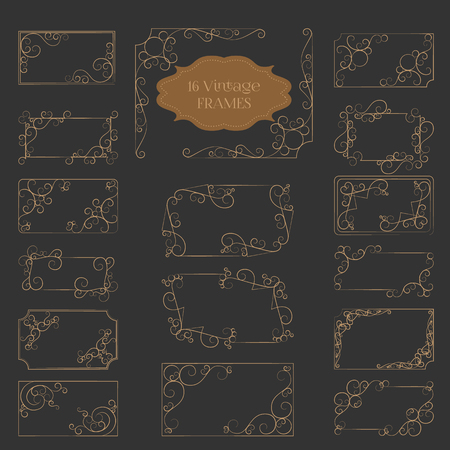 Set of Art Deco Vintage Retro Frame, Elegant Border, Flourishes Corner Elementsのイラスト素材