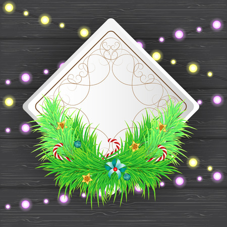 Greeting Christmas and New Year paper card with light decorationsのイラスト素材