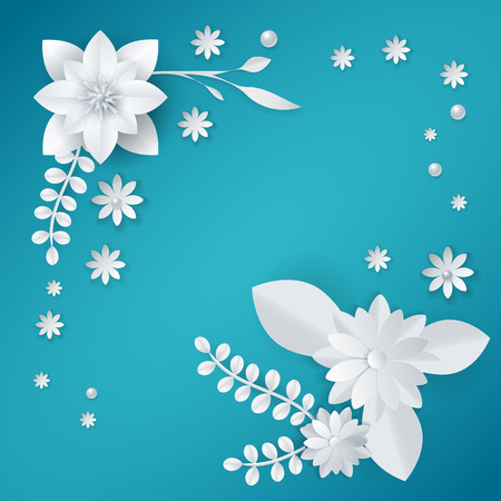 white paper flowers floral backgroundのイラスト素材