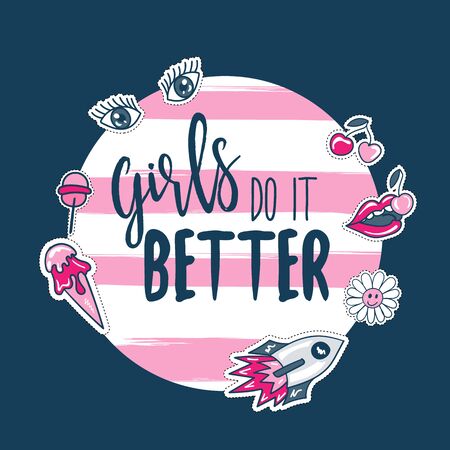 Fashion Slogan Quotes with stitch badges for T-shirt Apparels Print.のイラスト素材