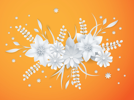 White paper flowers floral background greeting card template.のイラスト素材
