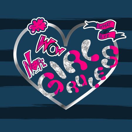Fashion Slogan Quotes with stitch badges for T-shirt Apparels Printのイラスト素材