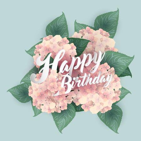 Hydrangea with Happy Birthday lettering.のイラスト素材