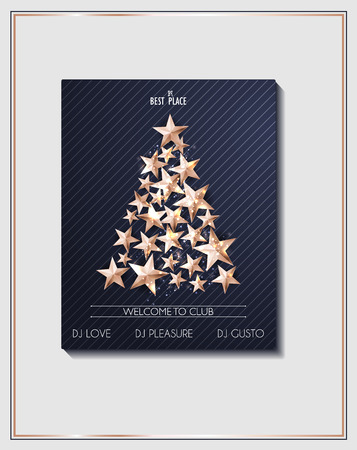 Christmas Poster Template with Christmas Tree of Cutout Shining Gold Starsのイラスト素材