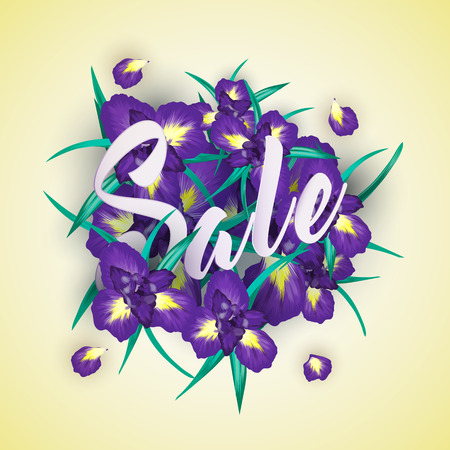 Summer sale background with iris flowersのイラスト素材