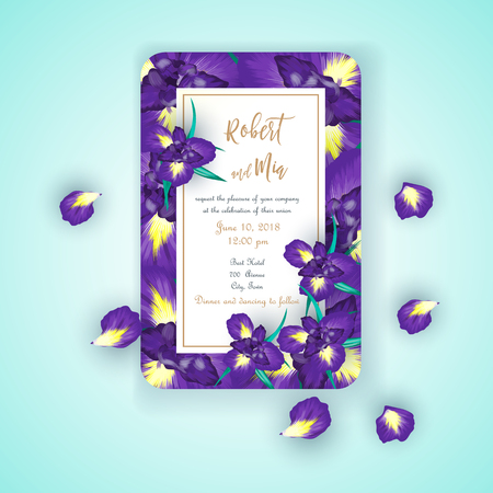 Iris flower wedding invitation cardのイラスト素材