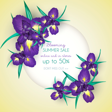 Summer sale background with iris flowersのイラスト素材