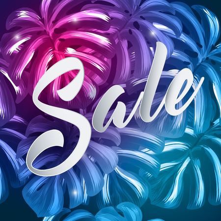 Summer sale tropical design with palm leavesのイラスト素材