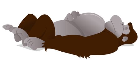 A cartoon illustration of a gorilla sleeping soundly on its back. The character is on an isolated white background.のイラスト素材