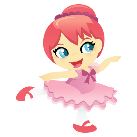 A cartoon illustration of happy little ballerina girl in pink tutu skirt.のイラスト素材