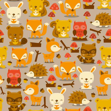 A illustration of super cute woodland creatures seamless pattern background.のイラスト素材