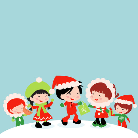 A cartoon illustration of christmas winter kids copy space.のイラスト素材