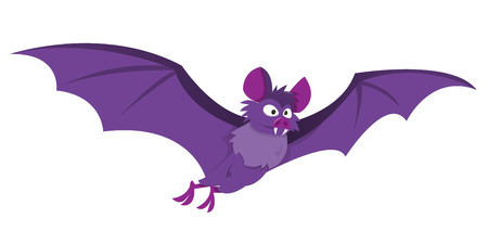 A cartoon illustration of a purple flying bat.のイラスト素材