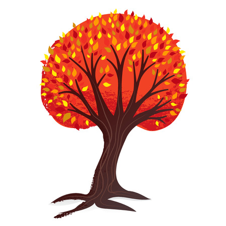 A vector illustration of a vintage textured tree in autumn/fall hues.のイラスト素材