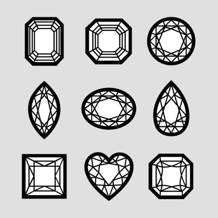 A vector illustration set of diamonds in various shapes. The gray background is on a separate layer.のイラスト素材
