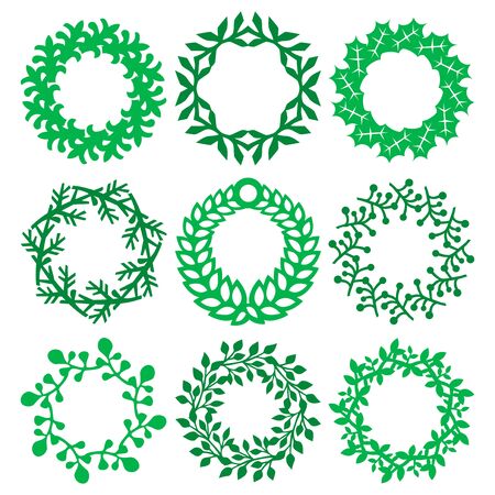 A vector illustration of nine different intricate christmas wreath design.のイラスト素材