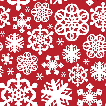 A vector illustration of red and white snowflakes seamless pattern background. Ideal for holiday season.のイラスト素材