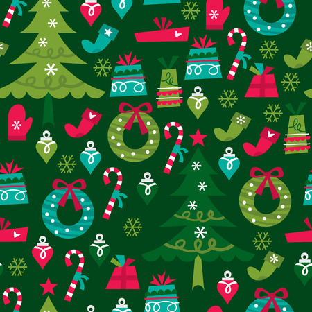 A vector illustration of whimsical retro christmas seamless pattern background.のイラスト素材