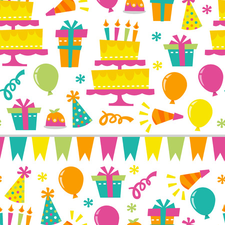 A vector illustration of fun and retro birthday extravaganza seamless pattern background.のイラスト素材